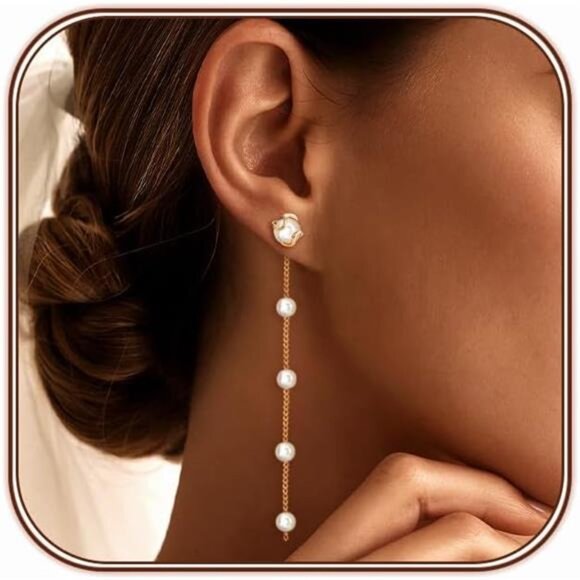 2-in-1 Pearl Drop & Stud Earrings | 14K Gold-Plated, Hypoallergenic - Picture 1 of 5